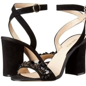 Nine West Balada Black Suede Heeled Sandals Size 6.5